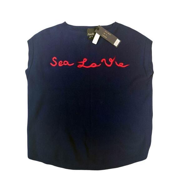 Aaeda NWT 'Sea La Vie' Embroidered Sleeveless Sweater Vest Navy M - Picture 1 of 6